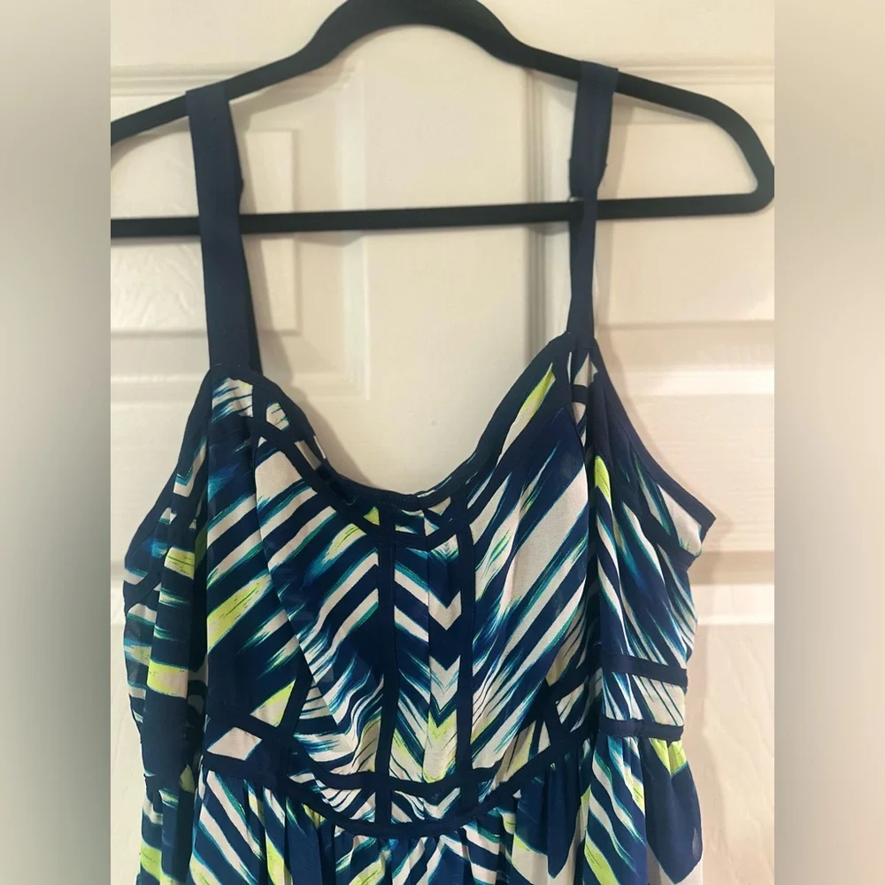 Women’s Torrid Blue Green Chevron Sleeveless Chiffon Maxi Resortwear Vacation 12